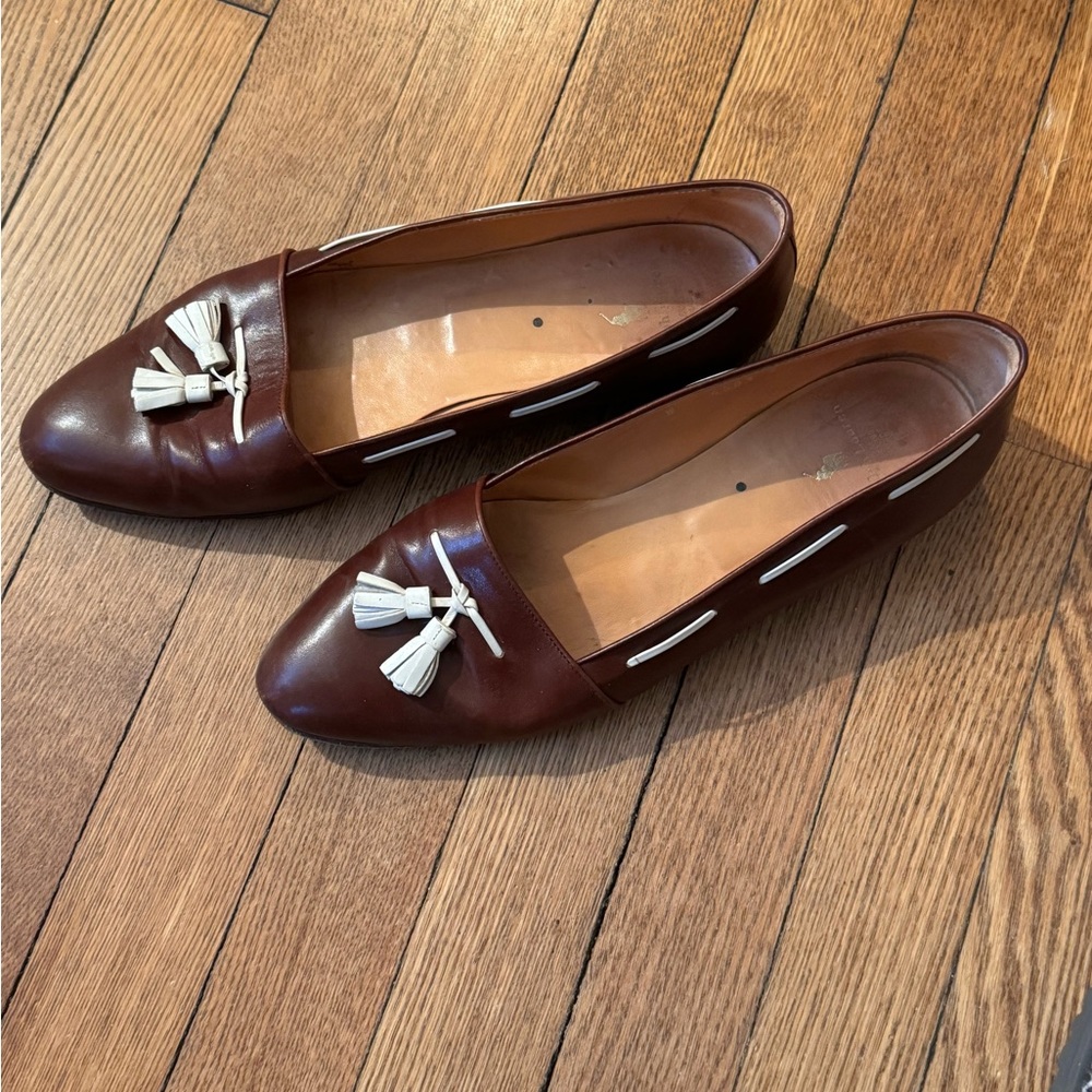 Ralph Lauren preppy vintage sample sale tassle flats brown with white tassle - Picture 9 of 11